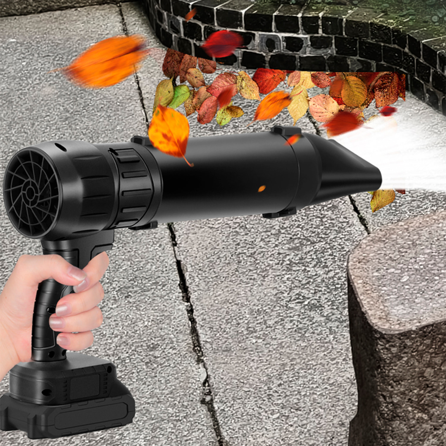 Soplador turbo 21V con 1050W, 15000mAh y 3 boquillas diferentes.