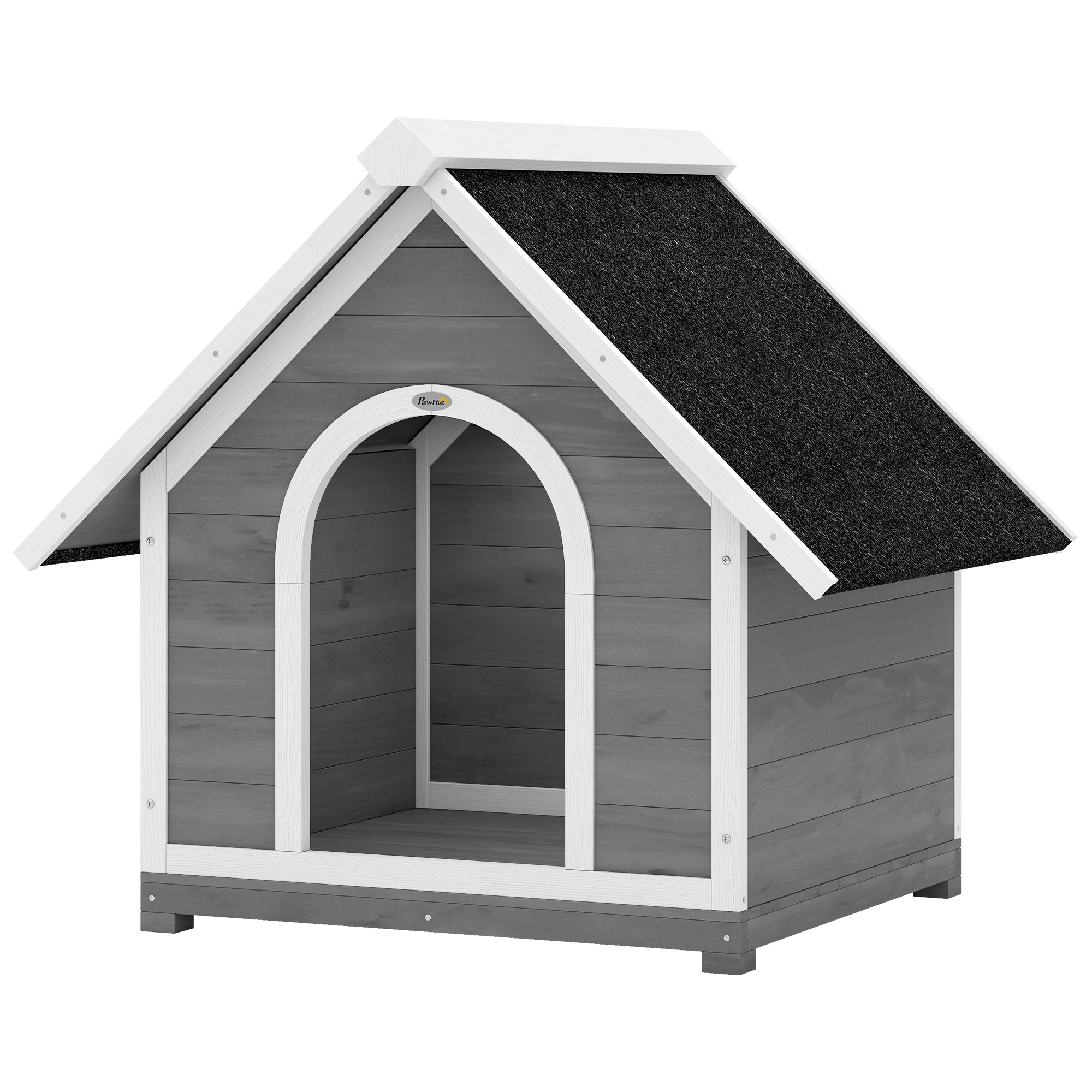 Niche pour chien bois gris blanc toit bitumé dim. 101x83x85cm