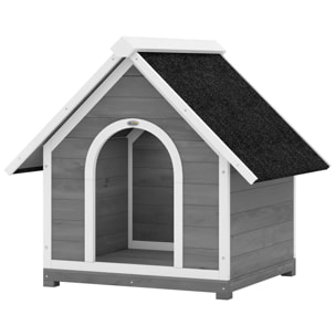 Niche pour chien bois gris blanc toit bitumé dim. 101x83x85cm