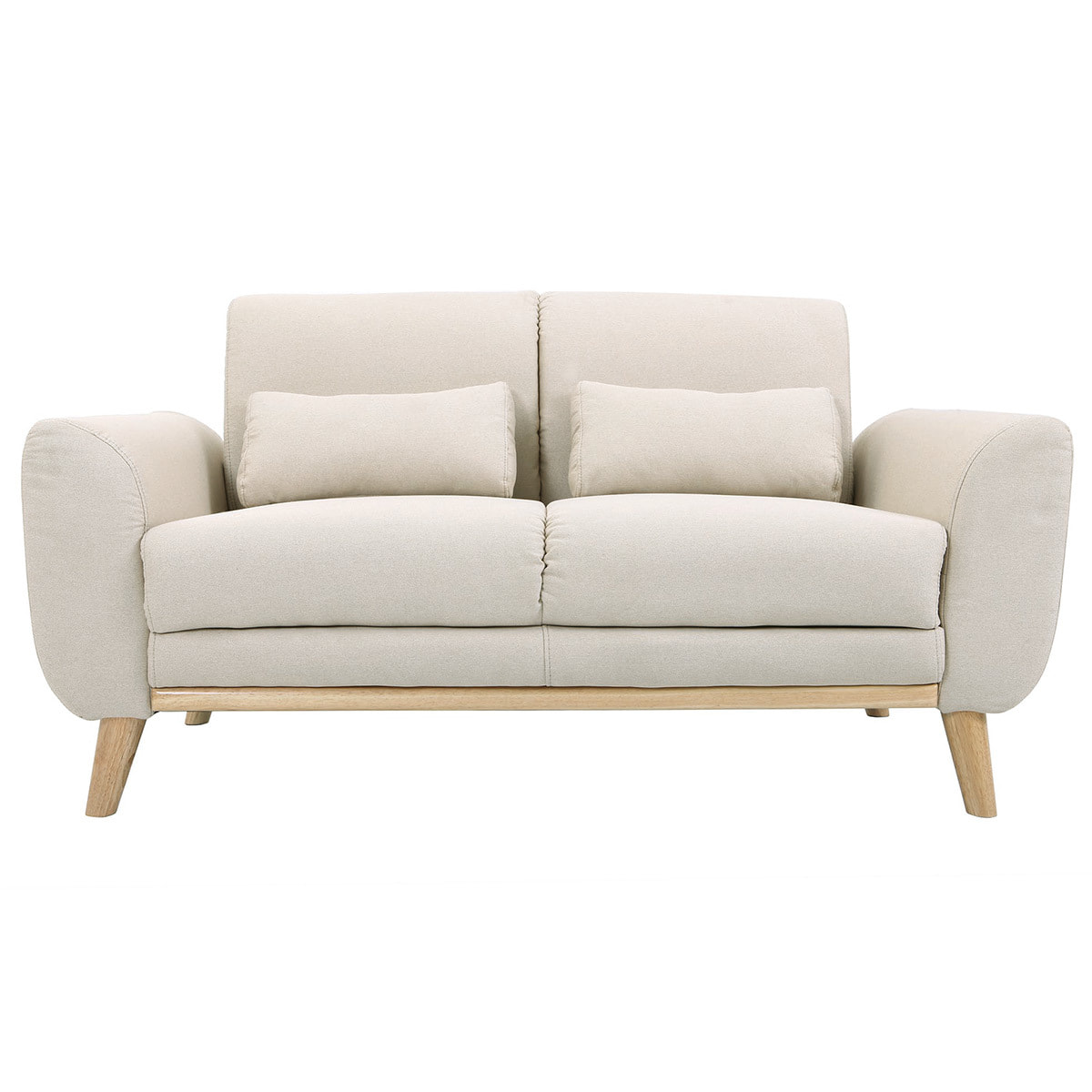 Canapé scandinave 2 places en tissu beige et bois clair EKTOR