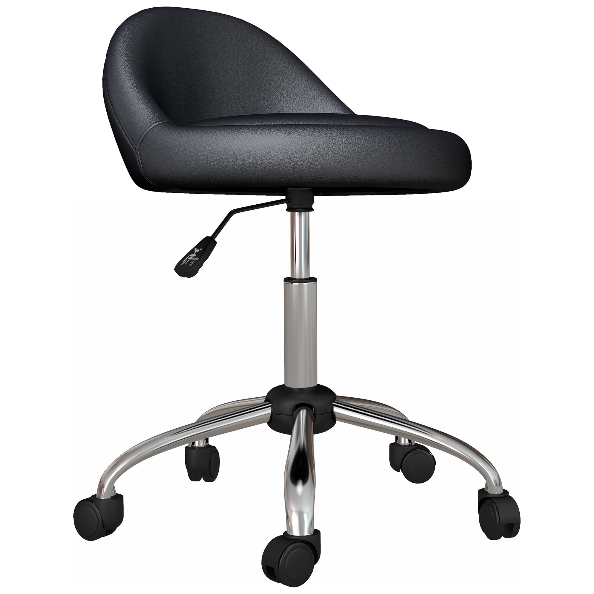Taburete con Ruedas, Taburete Giratorio Cosmético con Altura Ajustable, Cuero Sintético, Asiento Acolchado y Amplio, para Dentista y Peluquería, Carga 120 kg, Ø50x63-83 cm, Negro