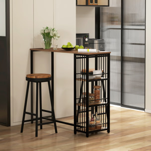 Mesa Alta Cocina con 3 Estantes, Mesa Alta Bar Rectangular para 2 Personas, Patas de Acero, para Salón, Comedor, 120x40x105 cm, Marrón y Negro