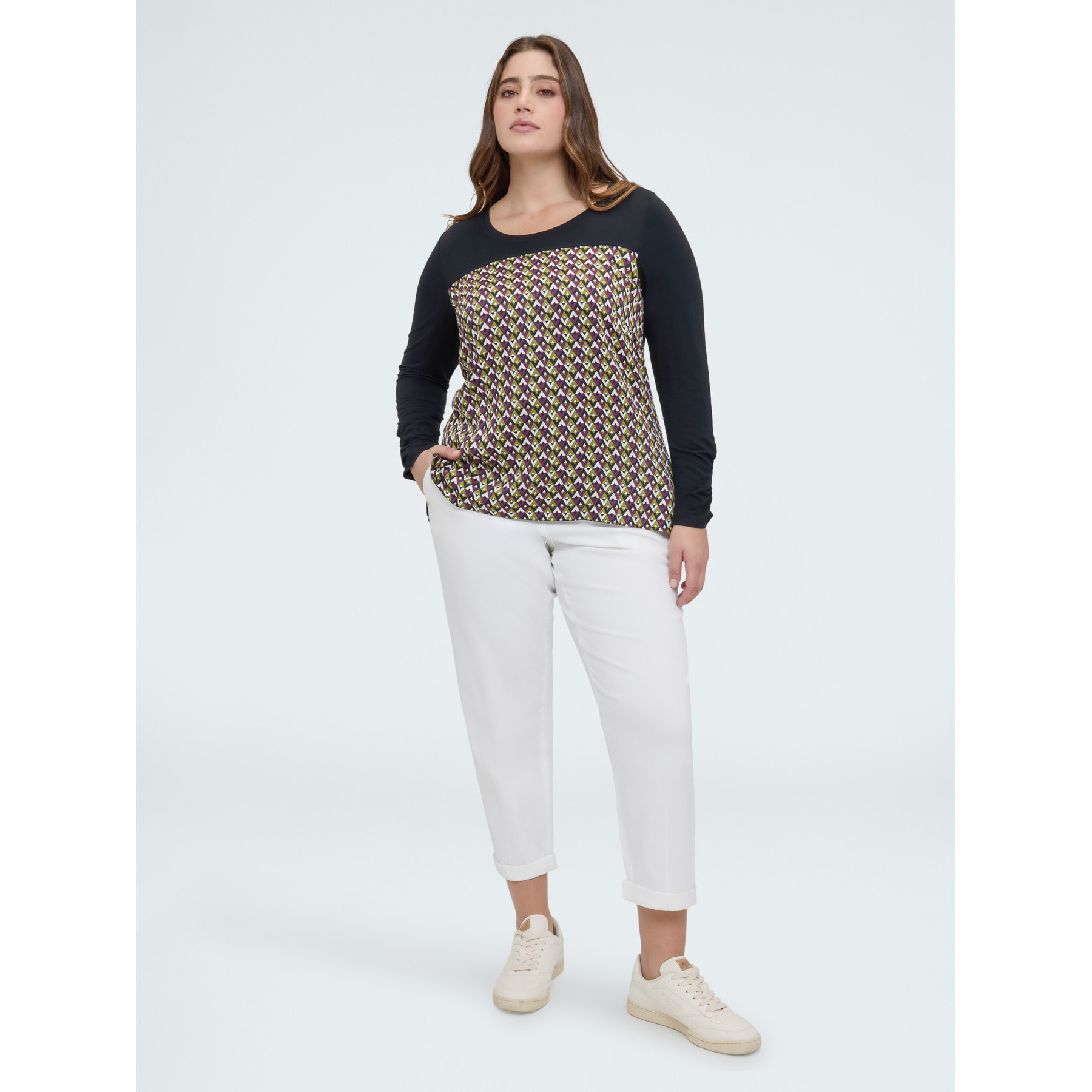 Fiorella Rubino - Camiseta bimatérica con estampado óptico - Negro