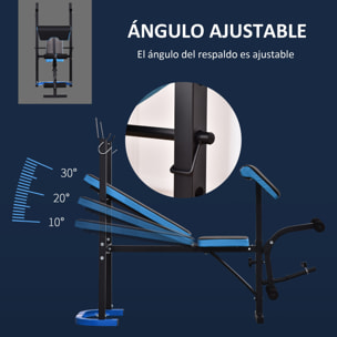 Banco de Musculación Multifuncional Banco de Pesas con Soporte para Barra y Respaldo Ajustable para Entrenamiento Completos de Cuerpo en Casa Gimnasio Negro y Azul