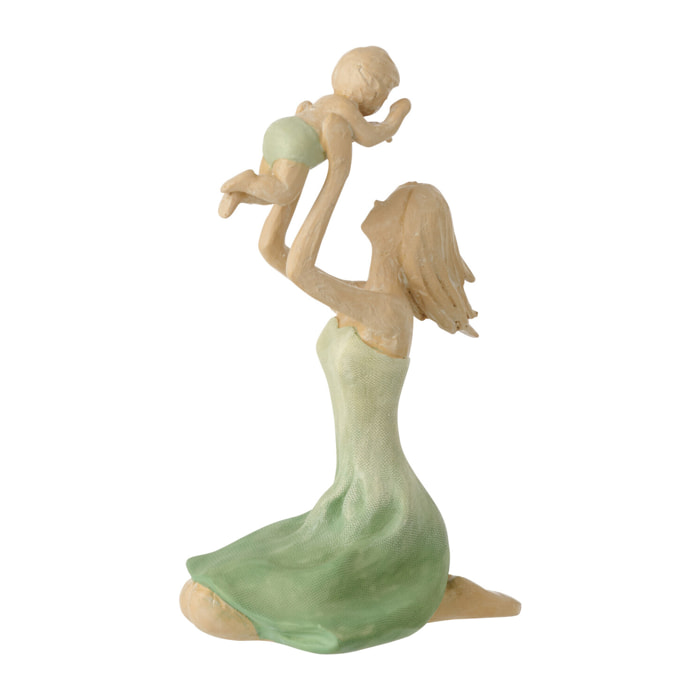 J-Line décoration Mère + Bébé - polyrésine - vert/écru