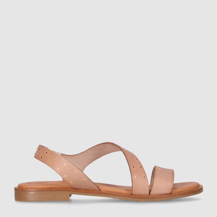 Sandalias de Piel - Beig - Tacón: Bajo