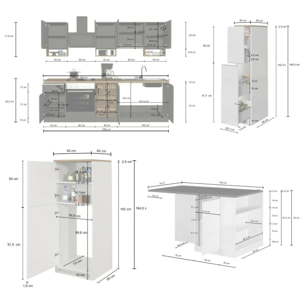 Cucina completa Daquilant, Set da cucina modulabile, Cucina componibile con più elementi, 100% Made in Italy, Bianco lucido e Rovere