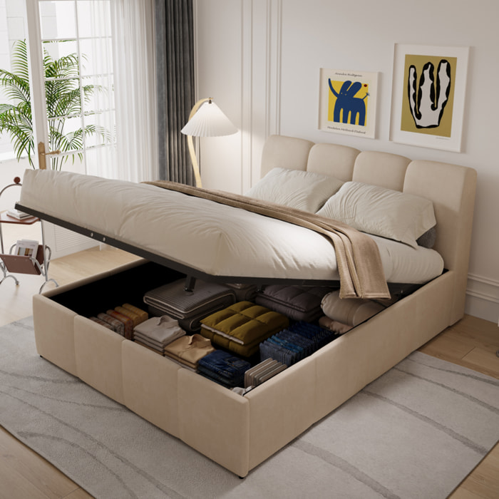 MOORE Lit nuage coffre 140x190cm velours beige