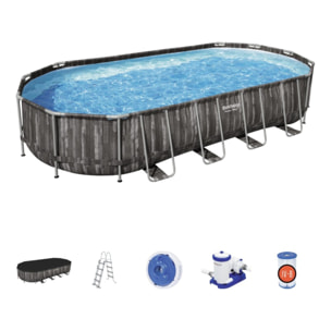 Bestway Piscine hors sol - Ovale - Power Steel - - Décor bois - 732 x 366 x 122 cm