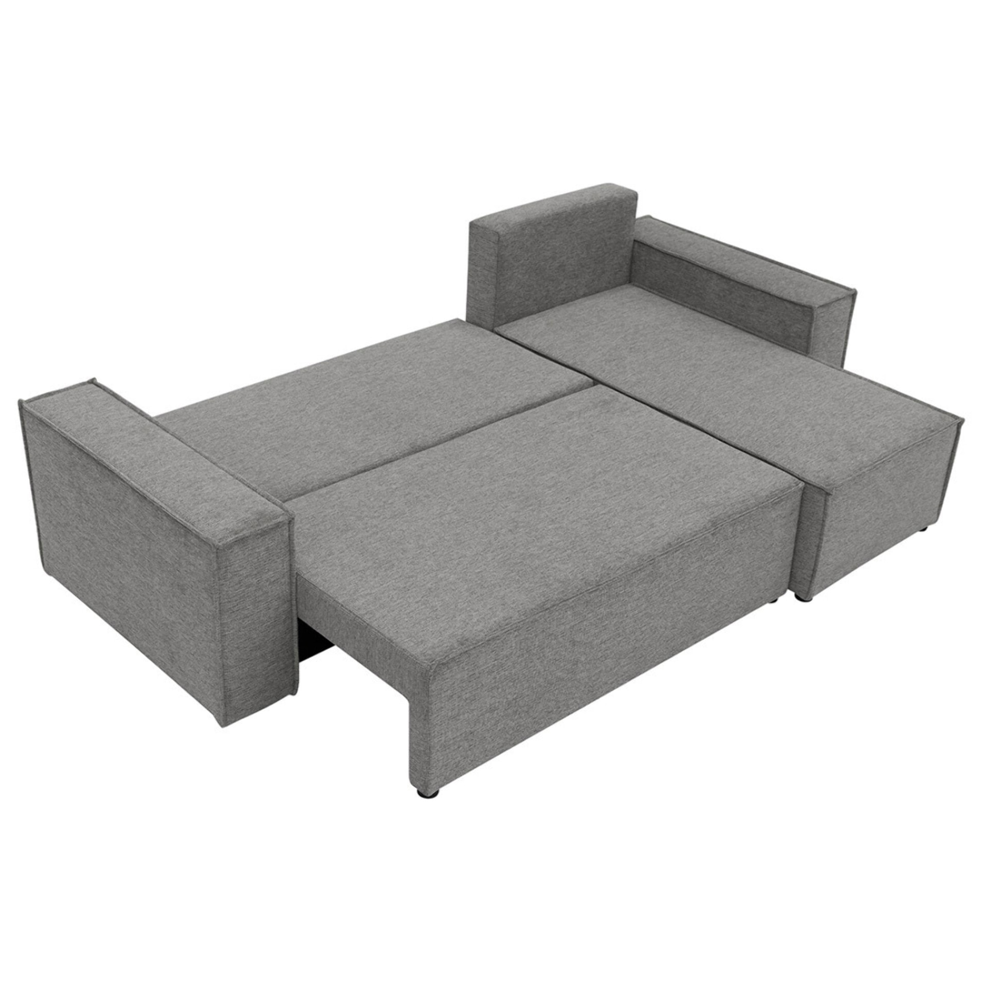 Cezanne - Canapé d'angle réversible 4 places convertible avec coffre en tissu texturé - Gris