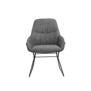 Fauteuil en tissu gris avec accoudoirs et piètement luge en métal noir - OLSO