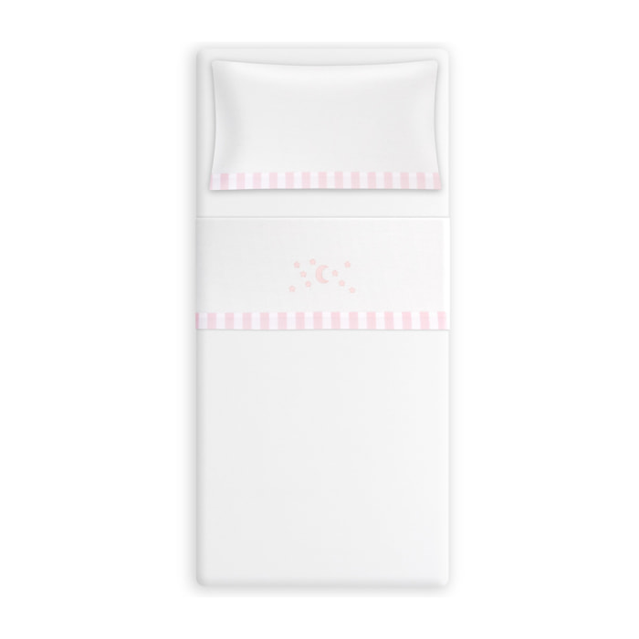 Triptico Coche Franela D. Algodon Luna Estrella Bco/Rosa
