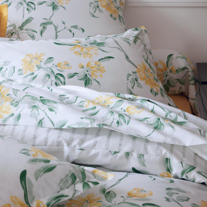 Parure de lit 3 pièces percale de coton floral housse de couette + taies - Vert