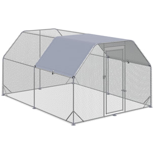 Gallinero para Exterior Grande, 2,8x3,8x1,95 m, Gallinero de Acero Galvanizado con 2 Habitaciones, Cubierta de Tela Oxford, Anti-UV e Impermeable, Jaula para 10-12 Gallinas y Conejos, Plata