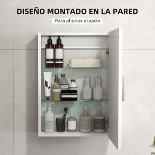 Armario de Baño Pared, Mueble de Baño Colgar con Estantes Ajustables de Vidrio Templado, Ahorro de Espacio, para Entrada, 40x15x55 cm, Blanco Brillo