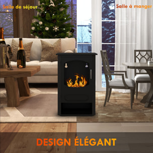 Cheminée bioéthanol design contemporain - range bûches - brûleur 1,2 L - contrôle de flamme et manche inclus - acier noir