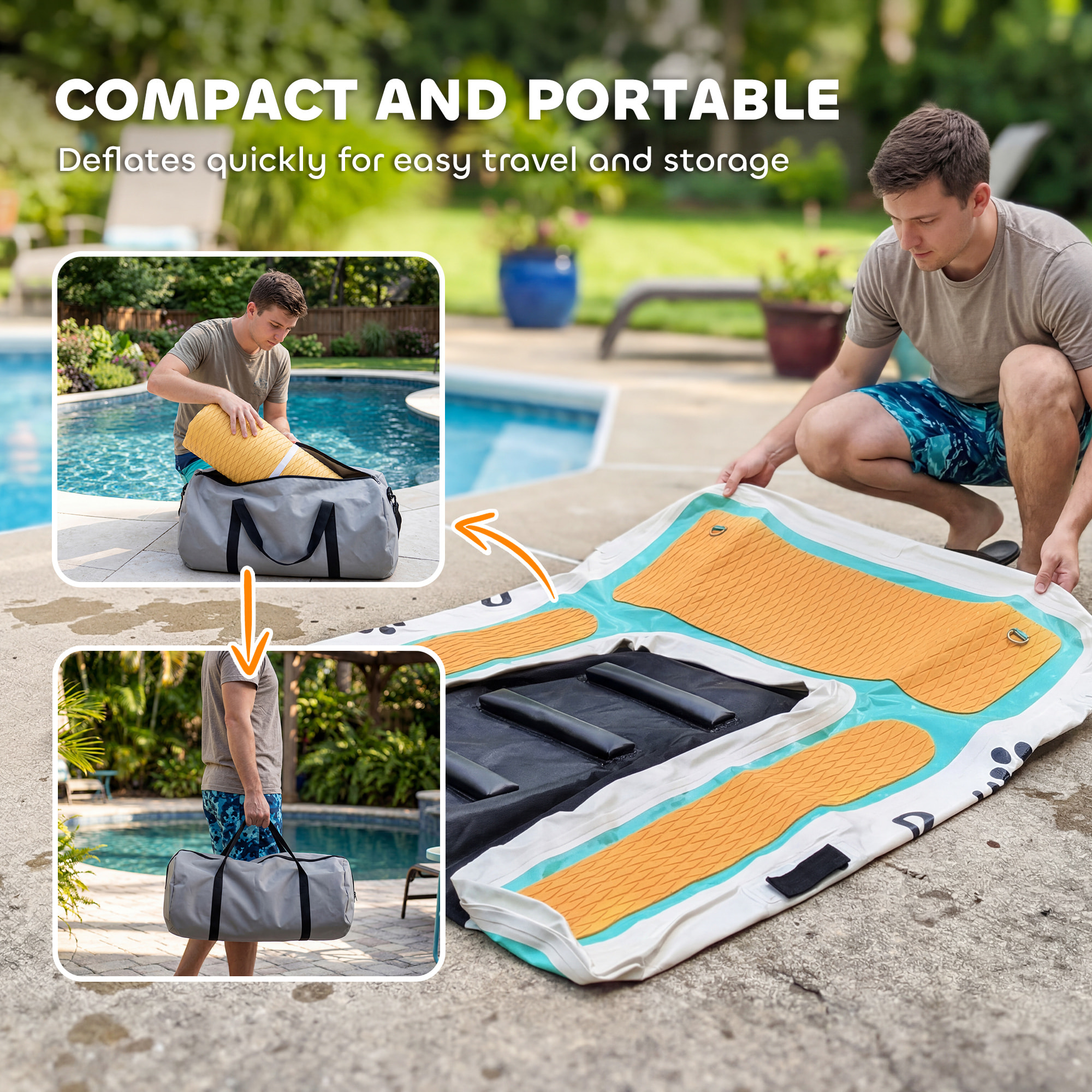 Rampe pour chien - rampe d'eau flottante gonflable pour chien - échelle flottante pour bateaux - surface antidérapante orange