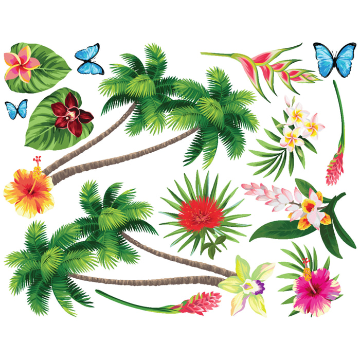 Stickers muraux | Sticker Mural Autocollant - FLEURS PARADIS TROPICAL - adhésifs fond transparent