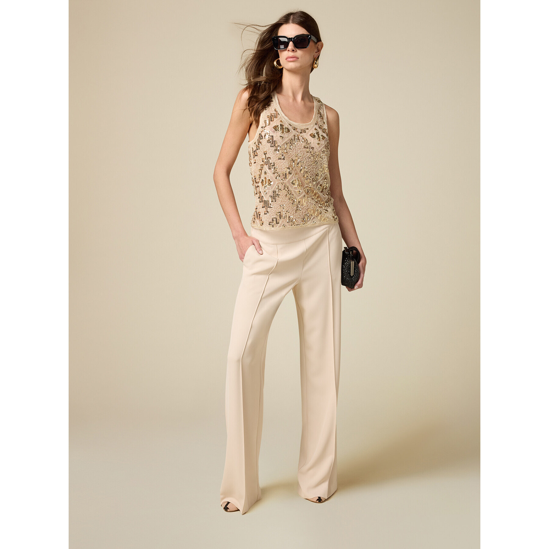 Oltre - Pantaloni wide leg fluidi - Beige