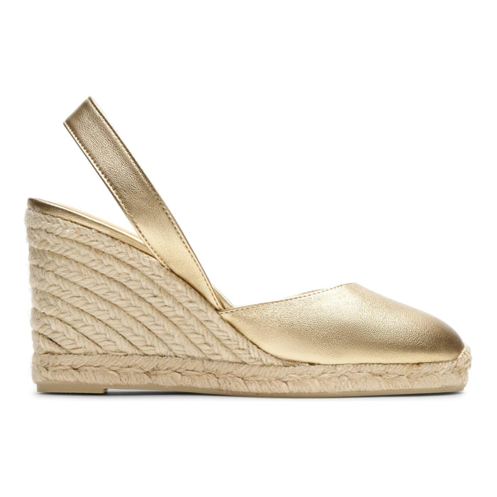 Alpargatas de cuña de mujer Carissa en piel metalizada, abertura en la parte posterior del talón