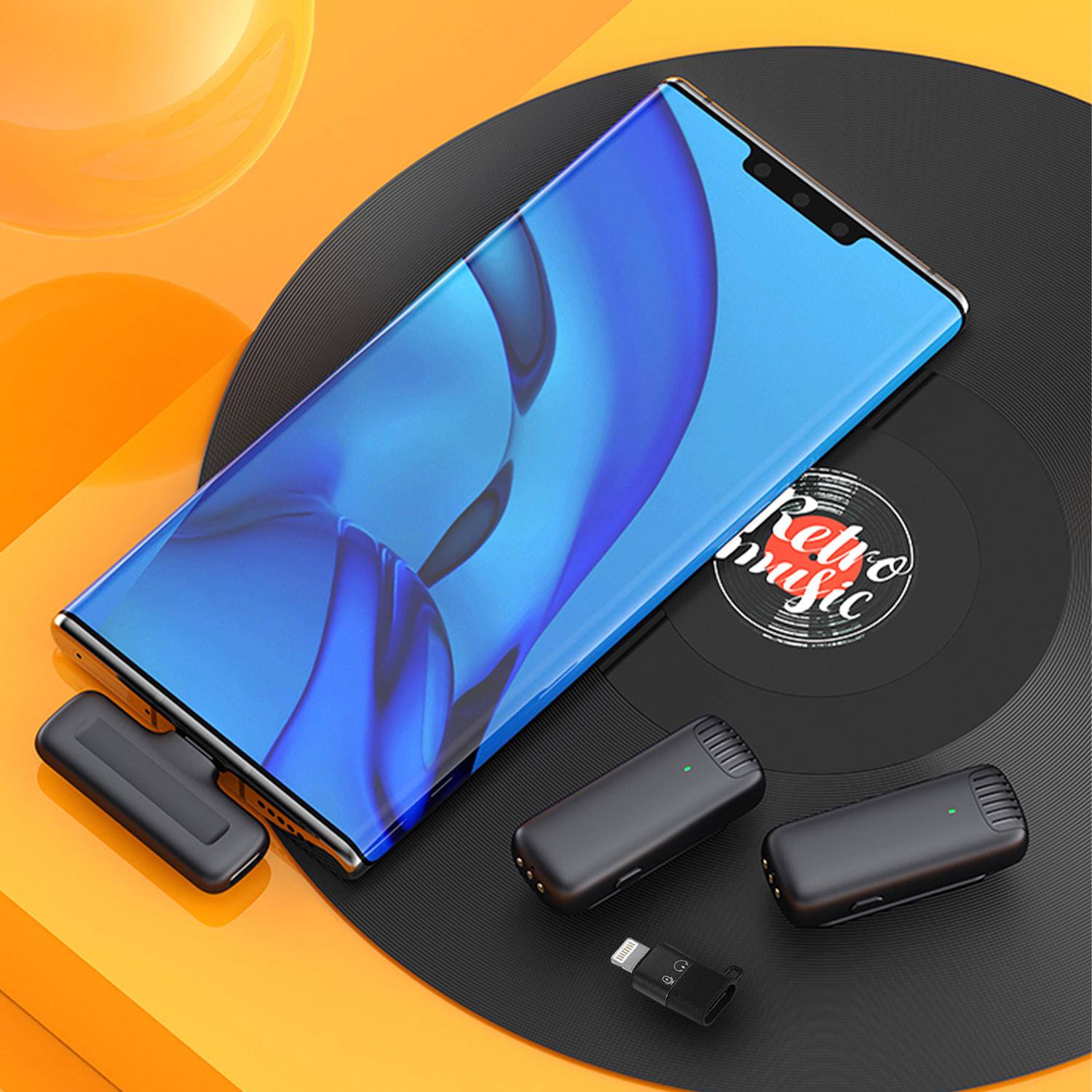 Microfono wireless portatile con clip J13. Include 2 microfoni e 1 ricevitore. Per smartphone, fotocamere e laptop. Connessione USB-C + Lightning.