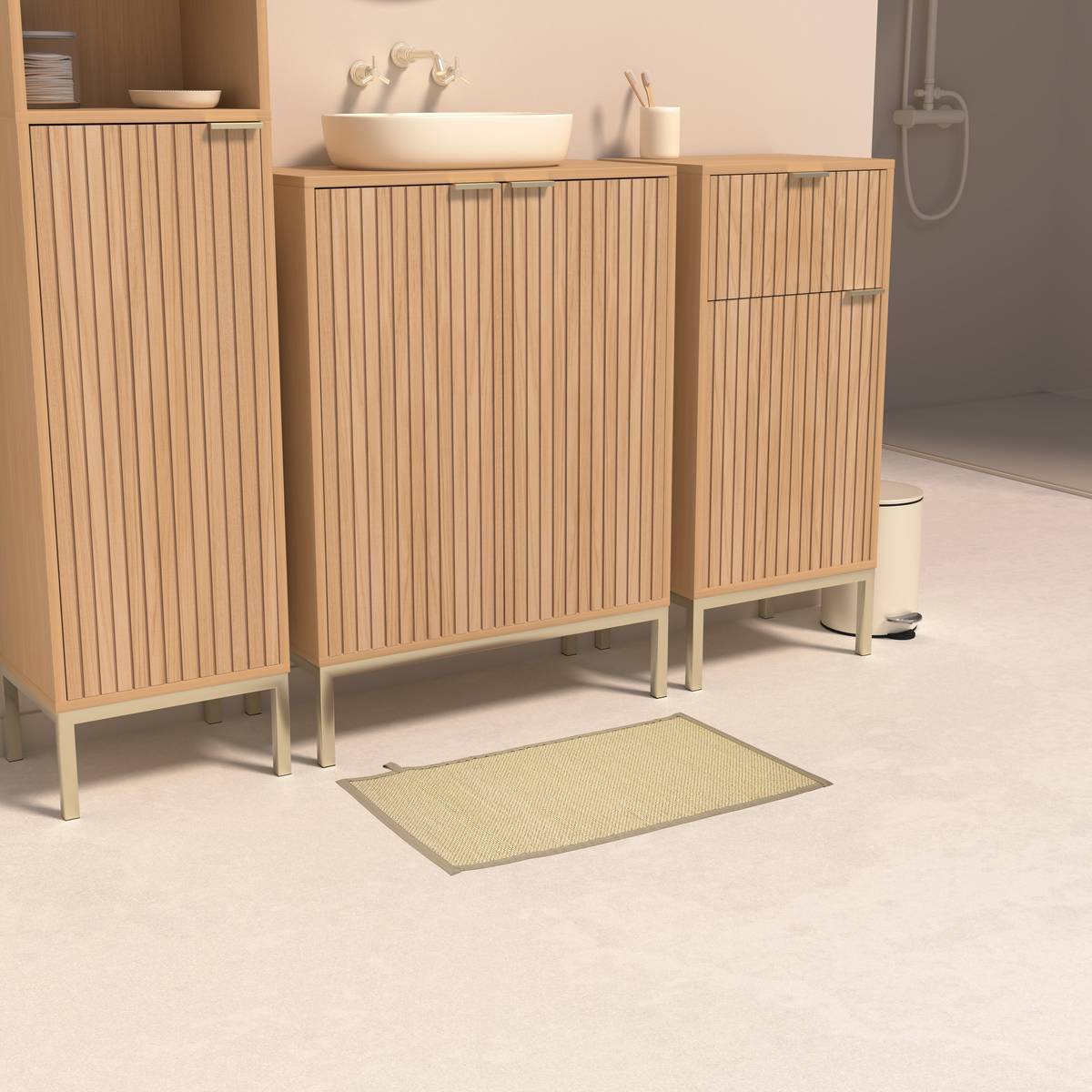 Tapis de bain texturé Stemy 50x80cm beige