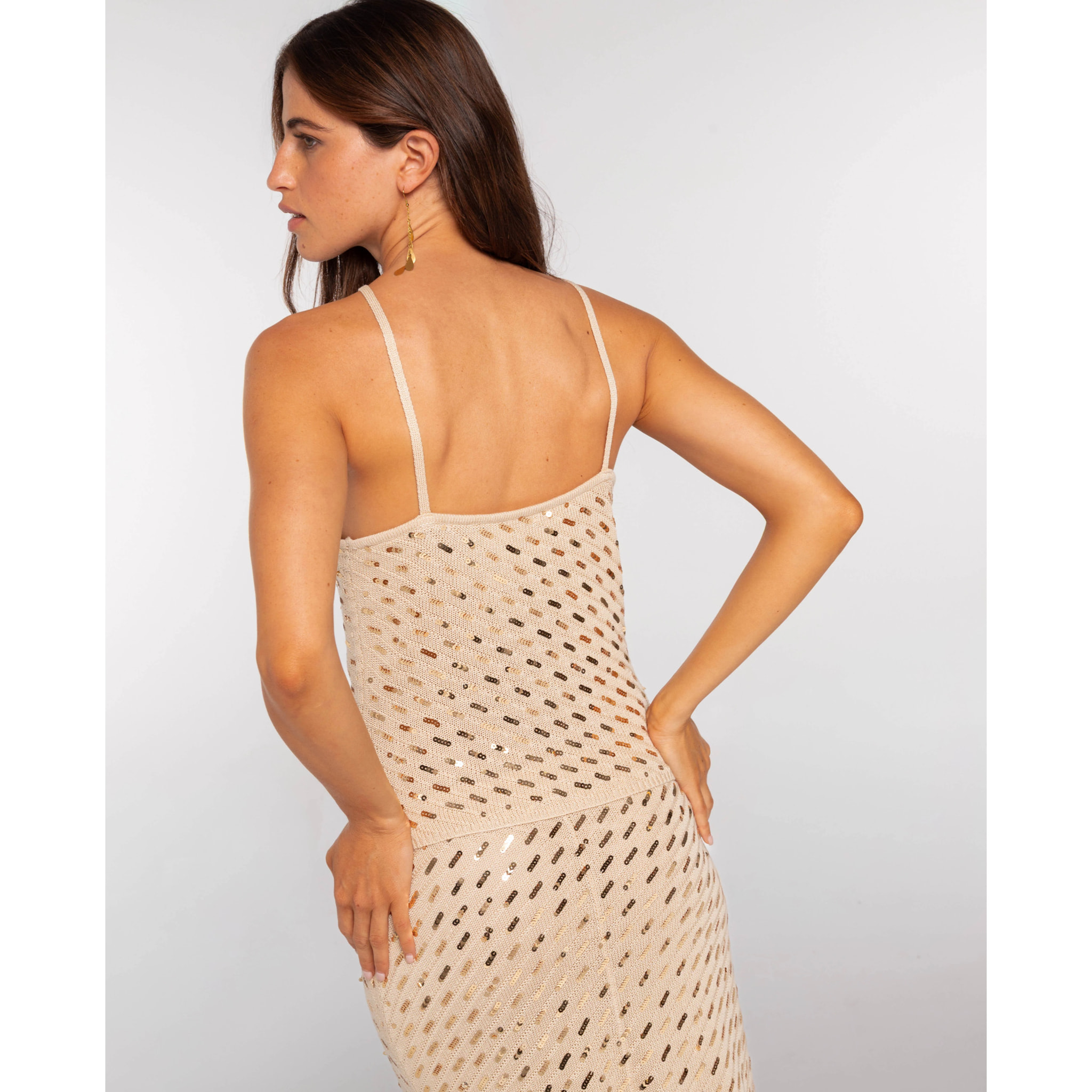 Top de punto con lentejuelas y escote halter de mujer