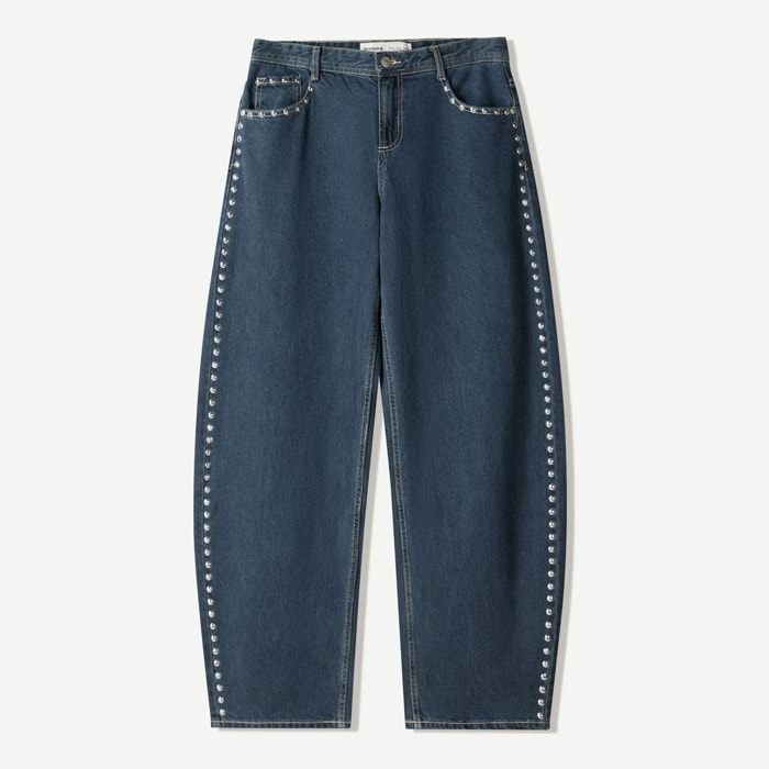 Jeans - corte balloon - 100% algodón - azul denim oscuro