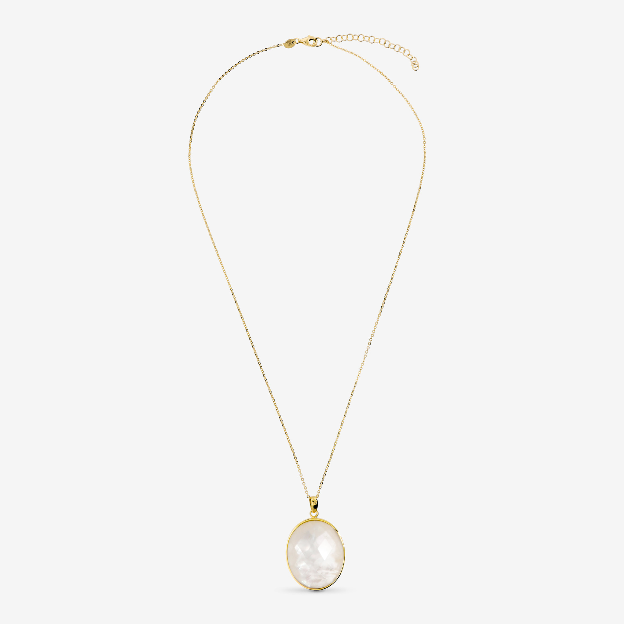 Collana Maglia Brillantina Diamantata in Argento 925 placcato Oro Giallo 18Kt con Pendente Estraibile in Madreperla