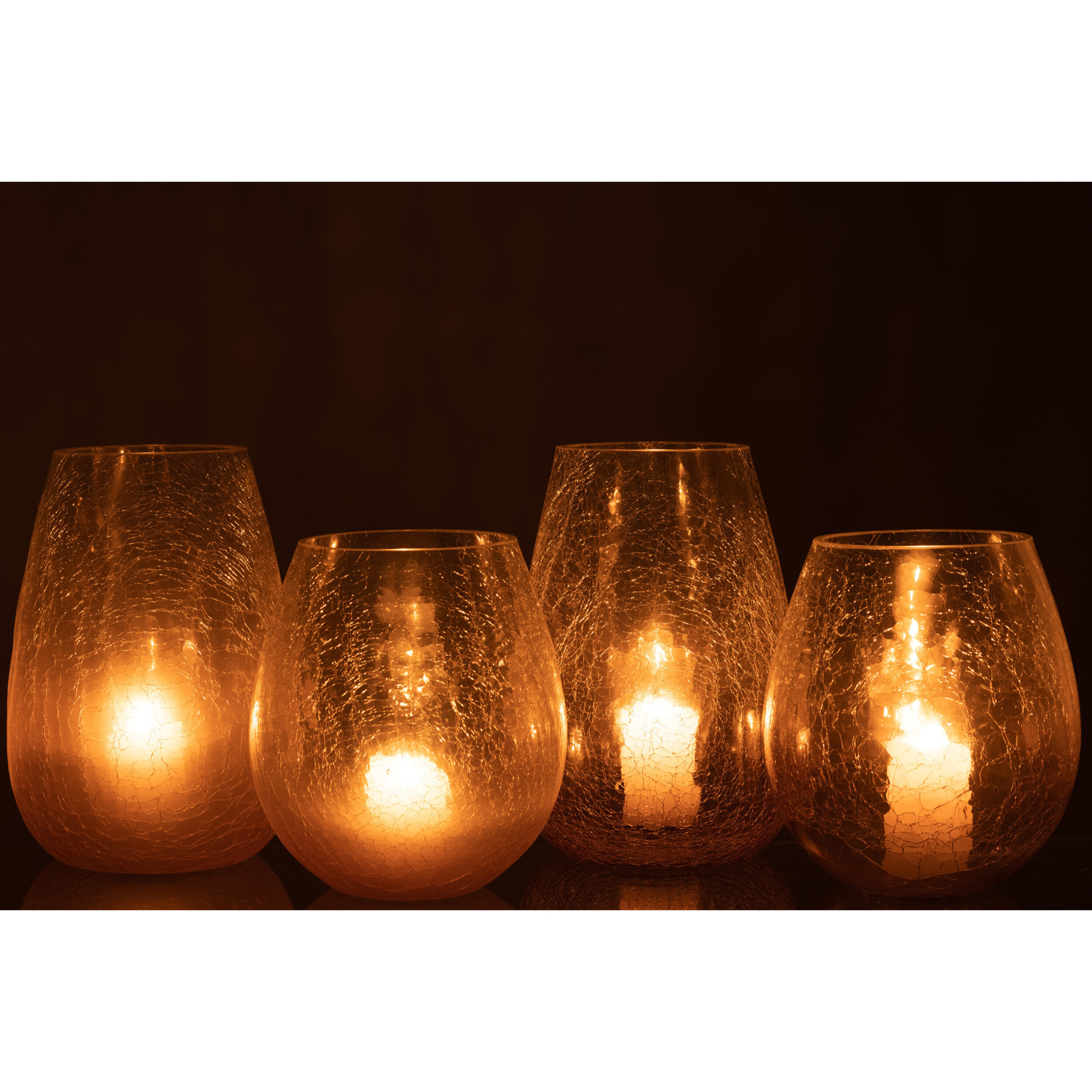 J-Line bougeoir Forme Oeuf Craquele - verre - mauve - large - 2 pcs