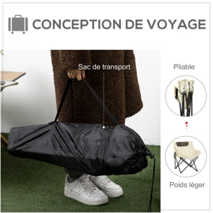 Chaise de camping pliable avec sac de transport et pochette de rangement acier oxford beige