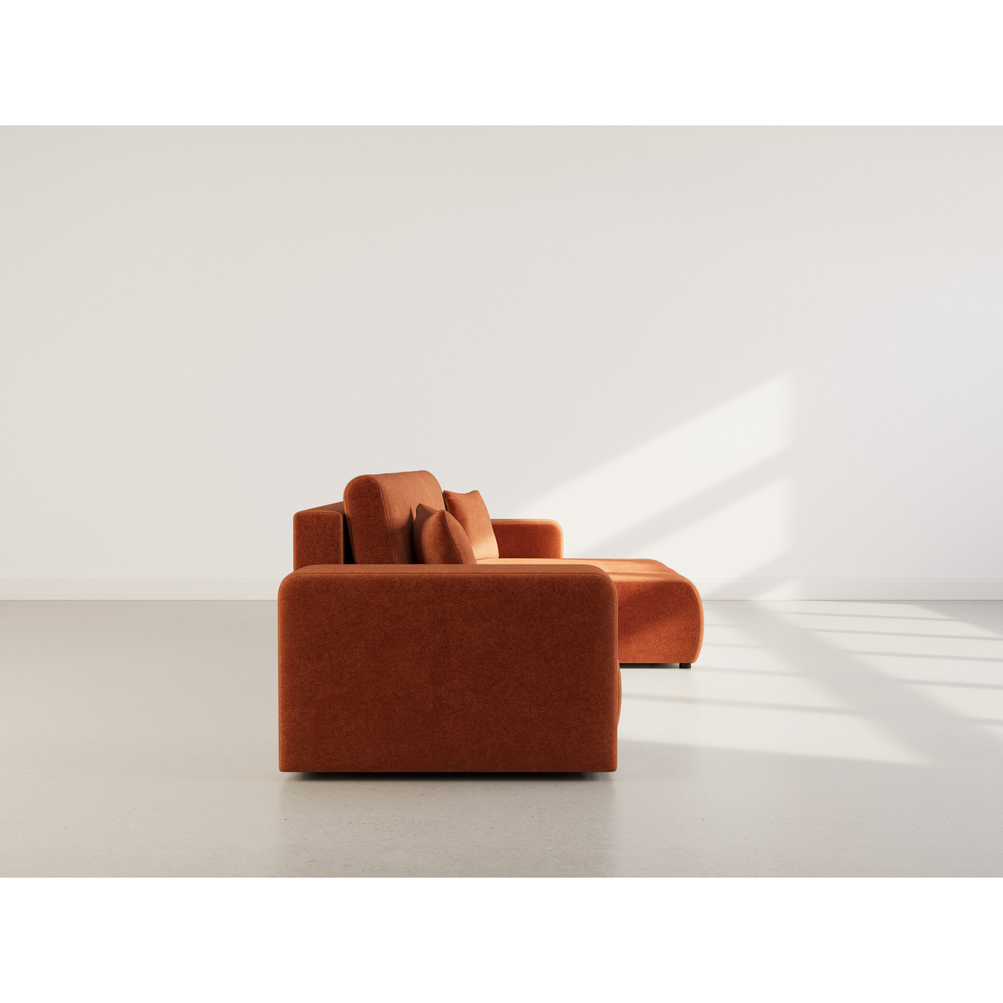 Nicole - Canapé d'angle réversible 5 places convertible avec coffre en tissu - Rouille