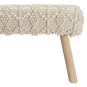 SACHA - Banc 120x40cm laine motifs losanges couleur ivoire pieds bois