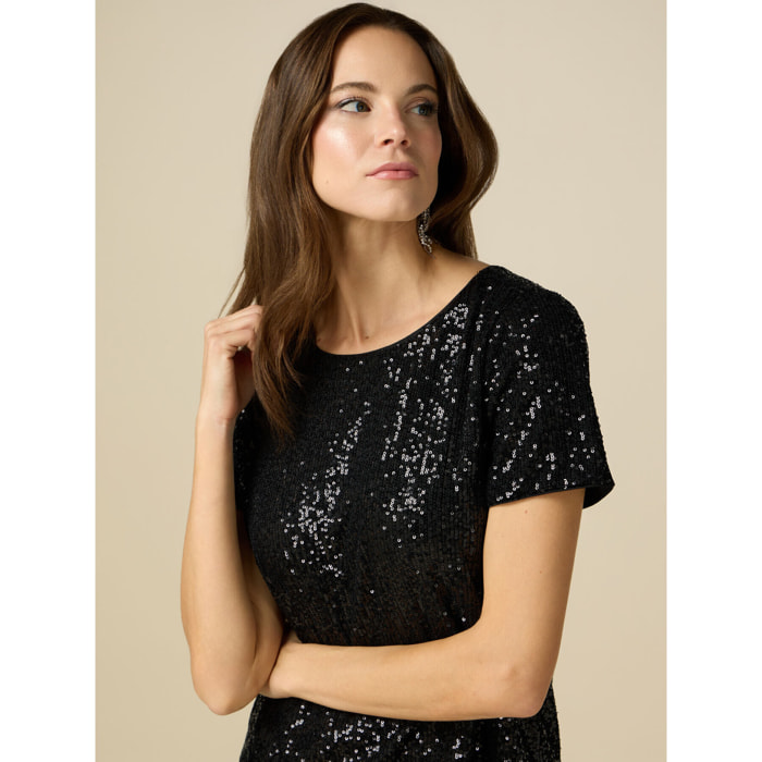 Oltre - Short sleeves blouse in sequins - Negro