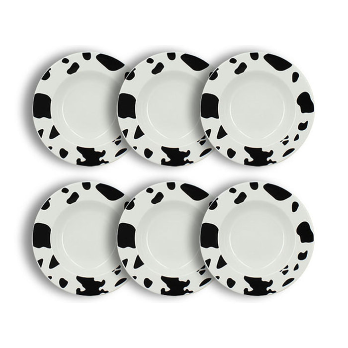 Lot de 6 assiettes creuses 20cm en porcelaine à motif zèbre ANIMALS