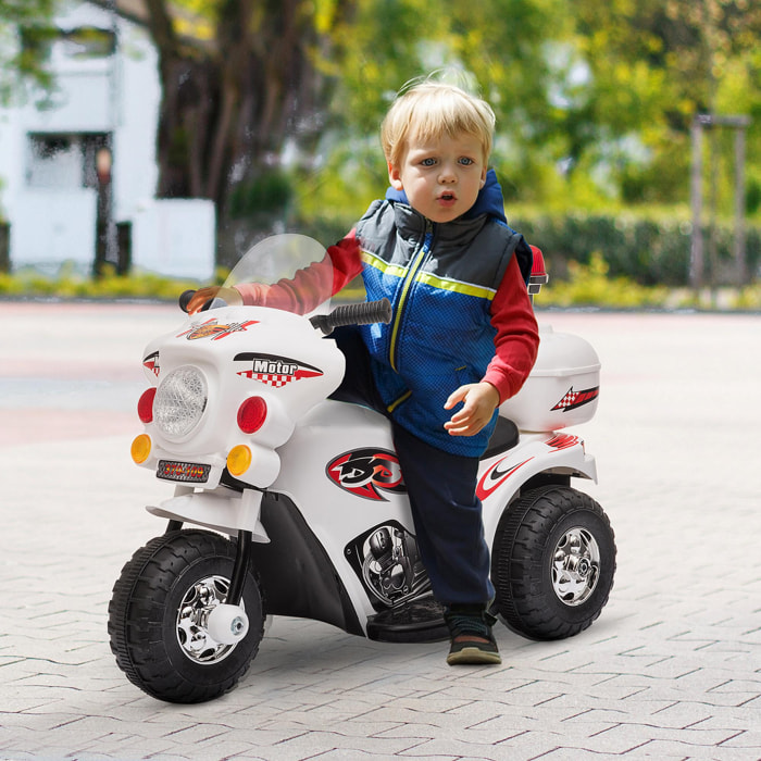Moto scooter électrique pour enfants modèle policier 6 V 3 Km/h fonctions lumineuses et sonores top case blanc