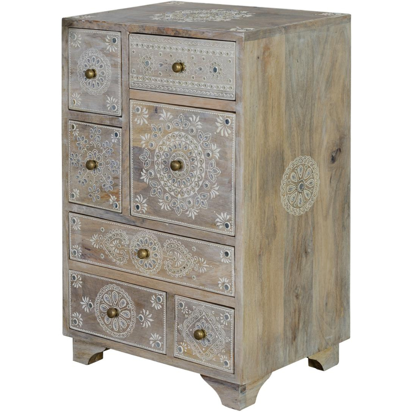 Muebles Auxiliare de Madera de Mango 42 Cm Estilo Étnico Boho Tallado