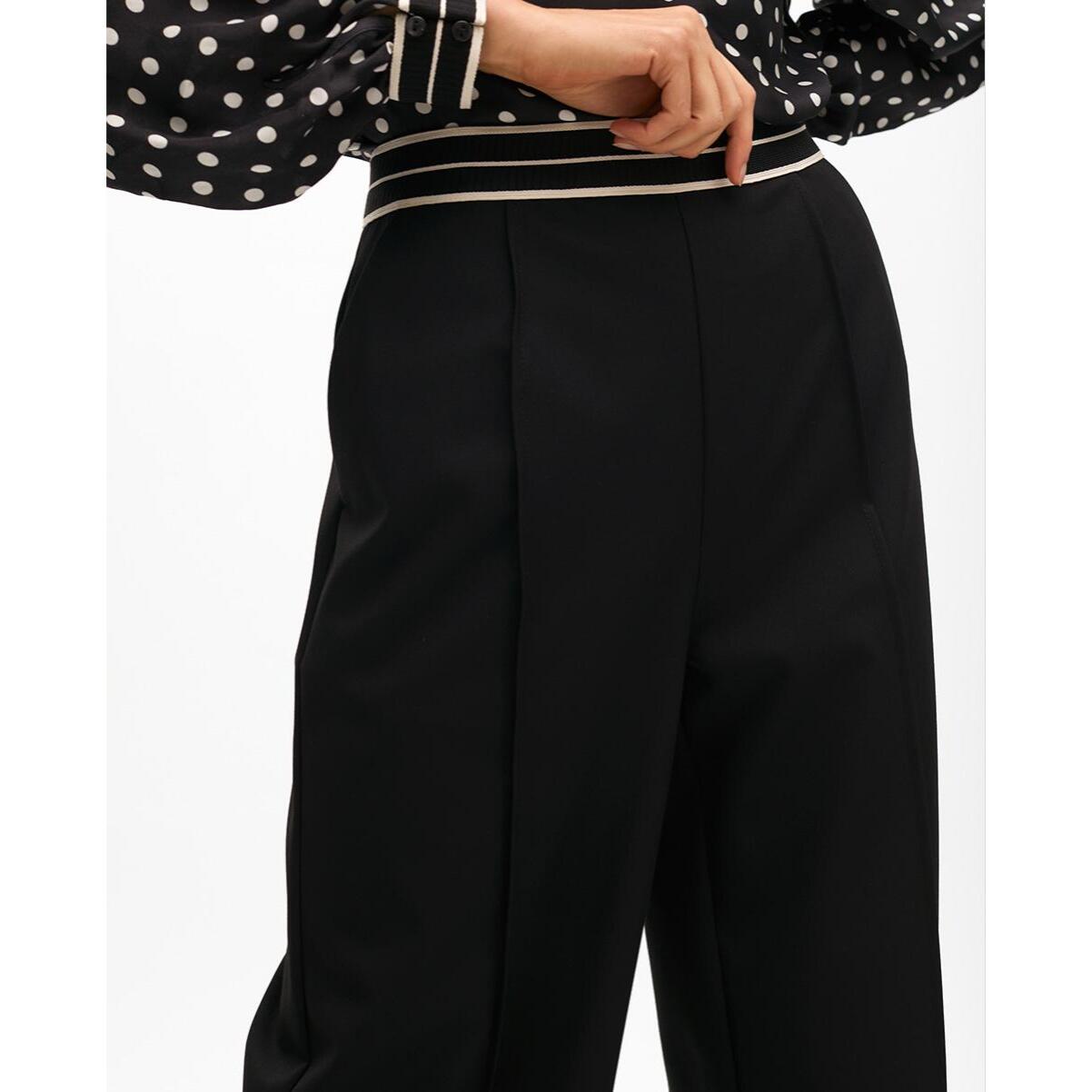 Pantaloni Dritti Bicolore con Fascia Elastica