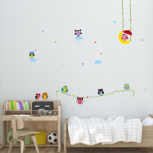 Stickers Muraux décoration adhésifs Hiboux sur Lianes