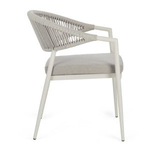 Set di 4 sedie con braccioli GETARIA in alluminio beige e corda tortora, impilabili