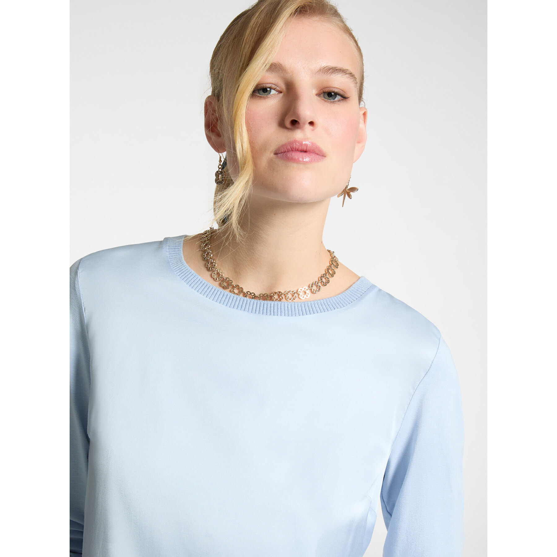 Elena Mirò - Camiseta en dos tejidos - Light - blue
