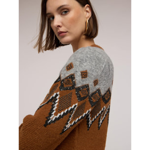 Motivi - Vestito jacquard con maniche a palloncino - Marrone