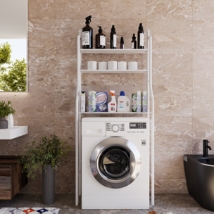 Scaffale Bagno 3 Mensole Ripiano Superiore Mobile Sopra Lavatrice Lavanderia Salvaspazio Ripiani Organizer Da Parete In Metallo 152x65x25 Cm Bianco