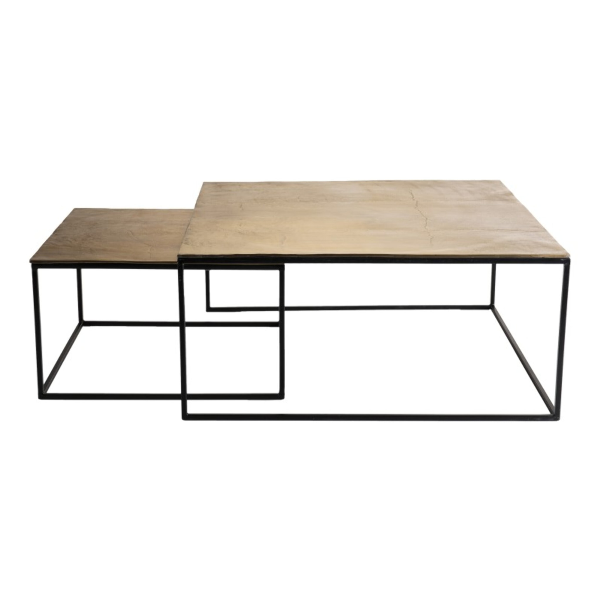 JOHAN - Set de 2 tables gigognes carrées aluminium doré - pieds métal noir