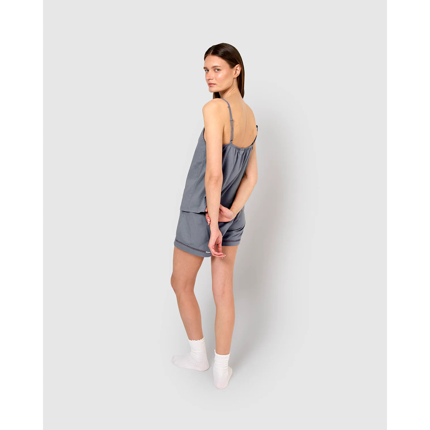 Pijama corto algodón vainica tirante azul