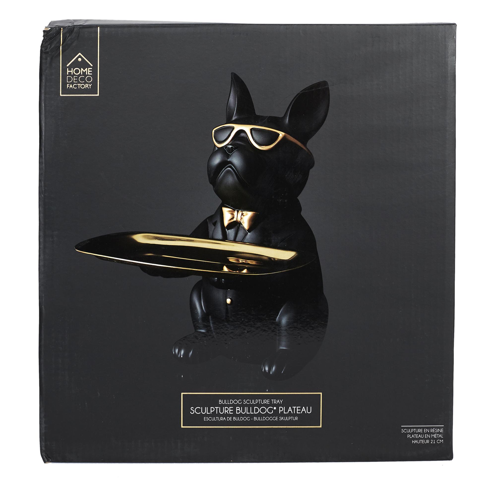 SCULPTURE DECO BULLDOG NOIR VIDE POCHE 21CM M4