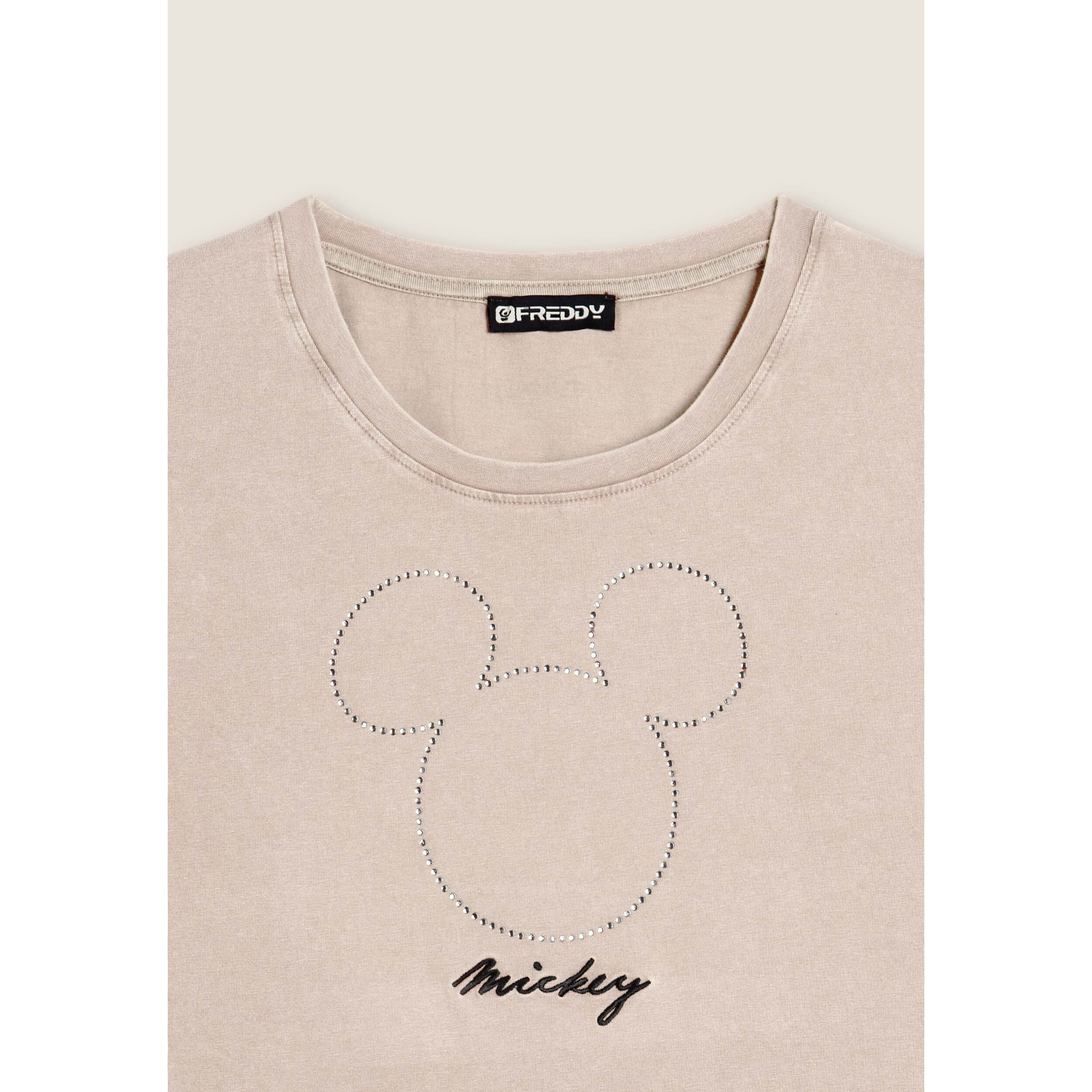 T-shirt cropped da donna con Mickey Mouse in strass
