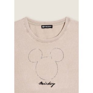 T-shirt cropped da donna con Mickey Mouse in strass