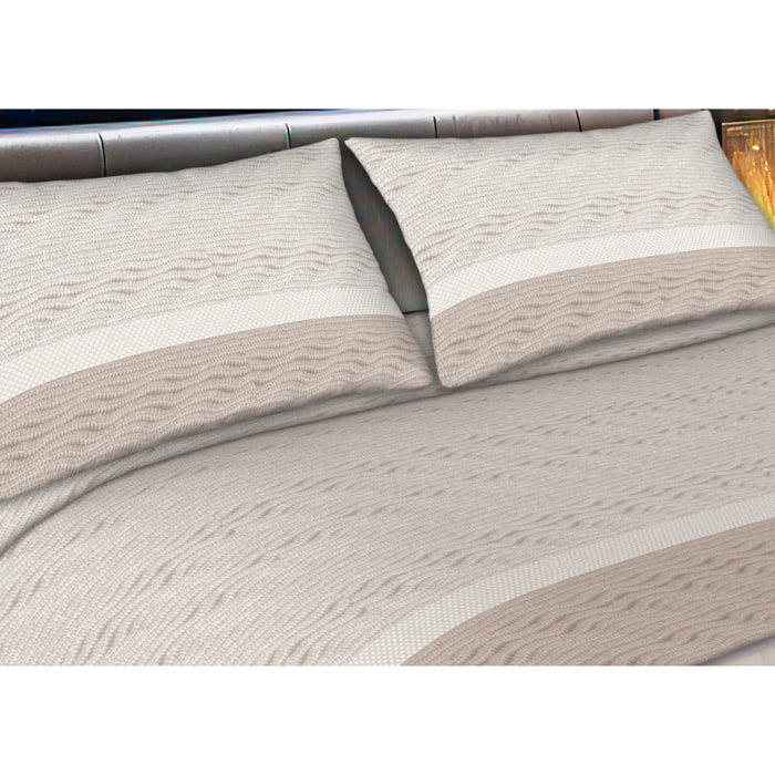 Completo Lenzuola in Flanella Morbida e Calda Made In Italy disegno Rigato Lane Beige
