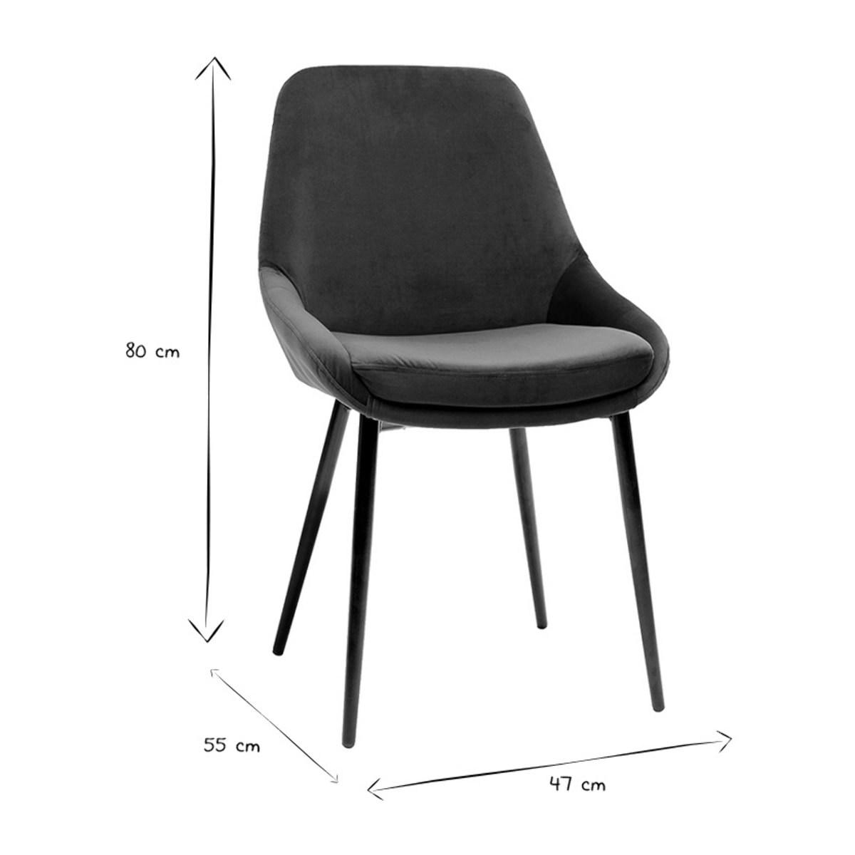 Chaises design en tissu velours bleu pétrole et métal noir (lot de 2) HOLO